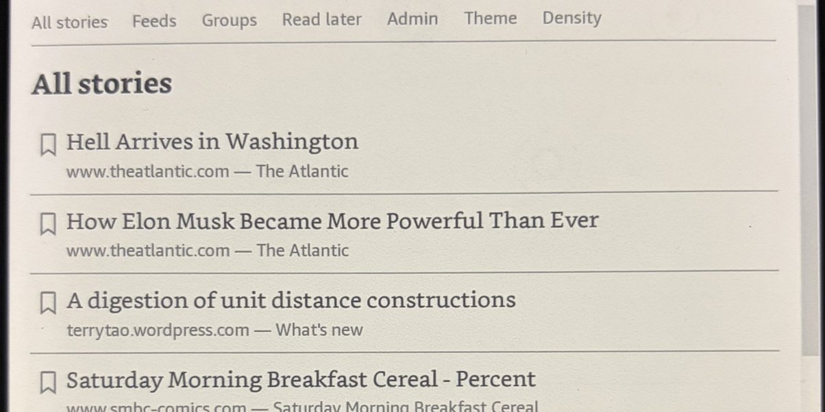All-stories listing on a Kindle